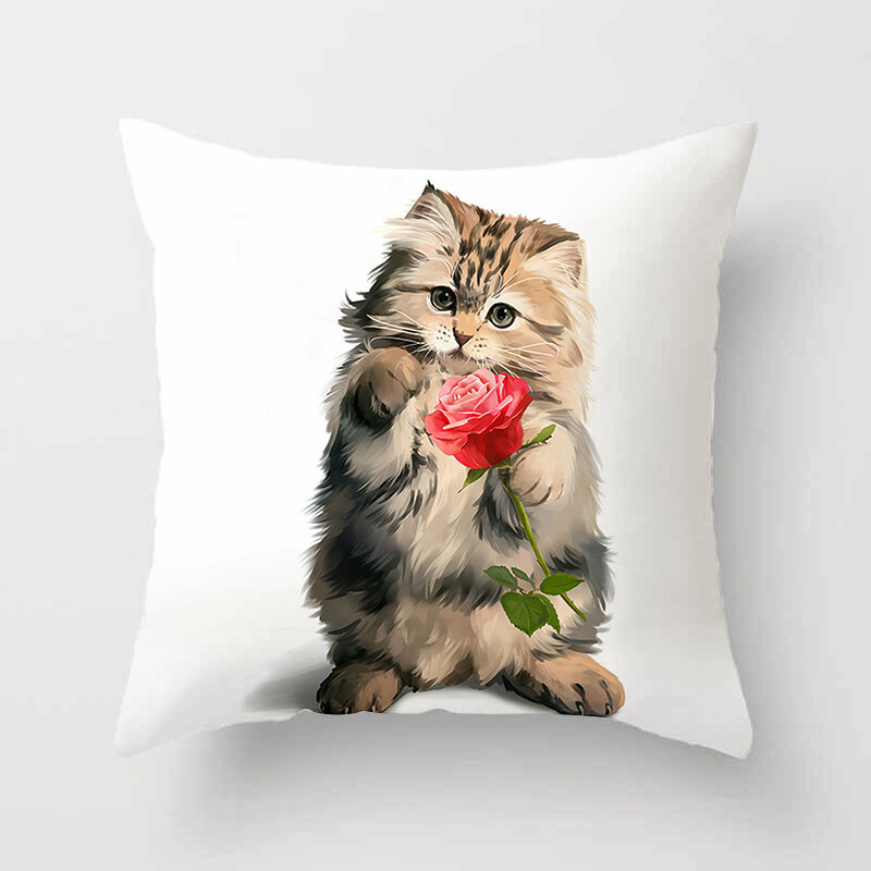 Cute Cat Pillowcase Decor Lovely Pet Animal Print Cojines Cushion Cover Polyester Pillow Case For Home Sofa Living Room