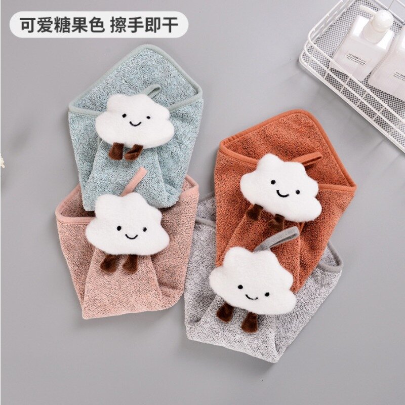 Bamboo Charcoal Fiber Hand Towel Cartoon Clouds Antibacterial Breathable Hanging Handkerchief Kitchen Bathroom Absorbent Towels