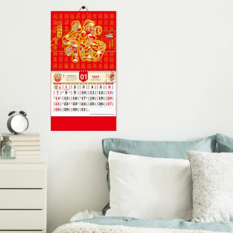 2024 kalender dinding 2024 Cina Tahun Baru kalender dinding berkat kata ornamen gulungan ganda halaman berputar dekorasi rumah Lunar