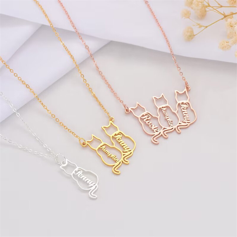 Custom Cat Pendant Necklace Personalized Name Necklace Customized Jewelry with Name Pet Memorial Gift for Women