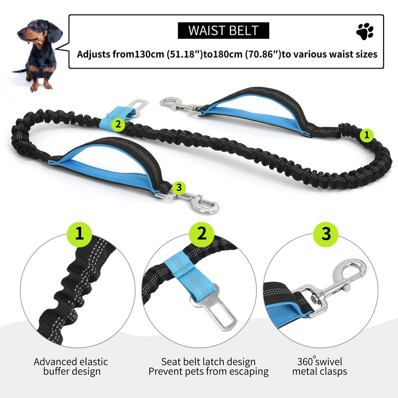 الكلب المشي الجر حبل حزام ، حقيبة الخصر قابل للتعديل ، الركض المقود ، 85 سنتيمتر-130 سنتيمتر