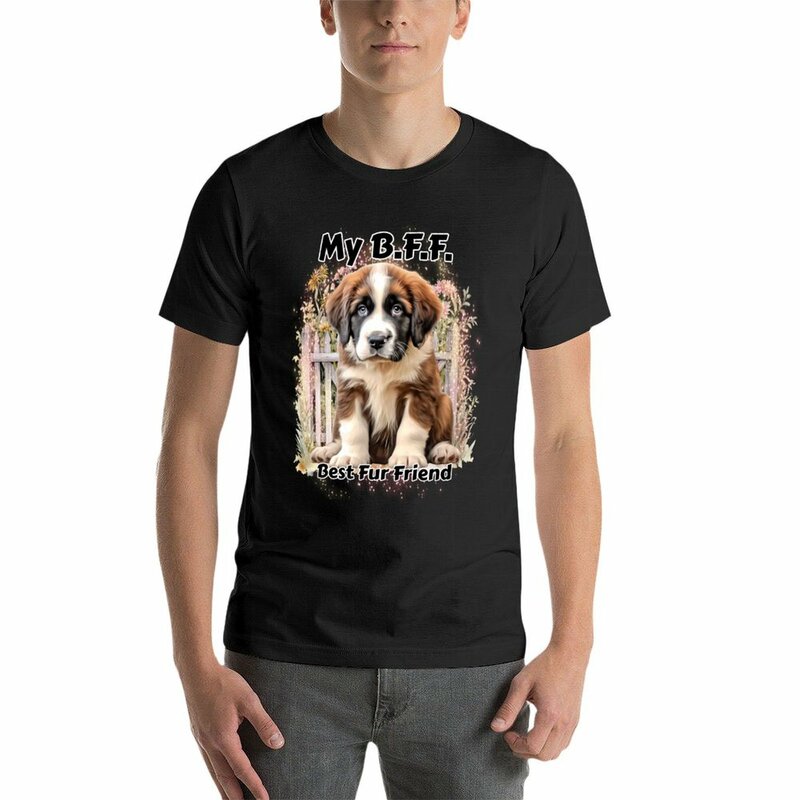 Dog - B.F.F. Футболка с изображением Сенбернара, кавайная одежда, топы, рубашки, графические футболки, мужские высокие футболки