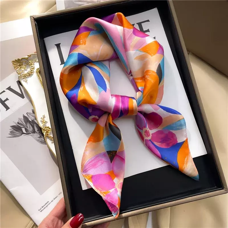 2022 Luxury 70cm Silk Square Scarf Women Print Satin Neck Tie Female Hair Wrisr4t Bandana Headkerchief Shawl Wrap Hijab Echarpe