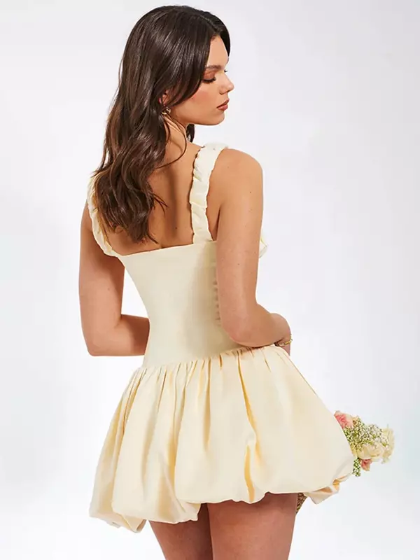 Nowa krótka sukienka na szelki dla kobiet składa się patchworkowa bez rękawów seksowna solidna księżniczka bal impreza urodzinowa suknia Mini sukienka