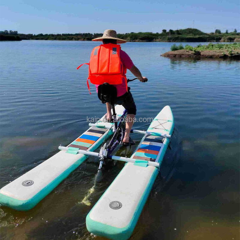Water park sports equipment water bike pontoon wheel water tricycle aluminum alloy PVC material aqua bicycle for sale