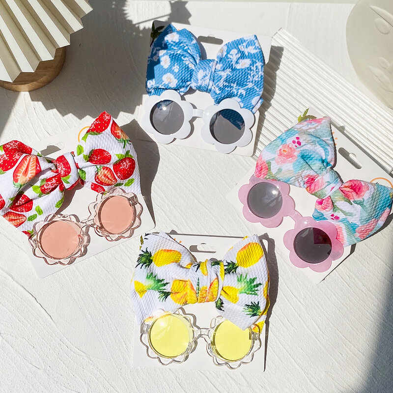 여아용 꽃 선글라스 머리띠, 아기 머리 액세서리, 해변 사진 소품, 유아 머리띠, 2 개/팩