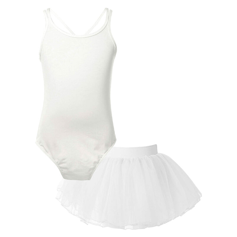 Leotard Senam Tanpa Lengan Anak Perempuan dengan Rok Tutu Set Pakaian Tari Anak untuk Kompetisi Tari Pakaian Pertunjukan Balet