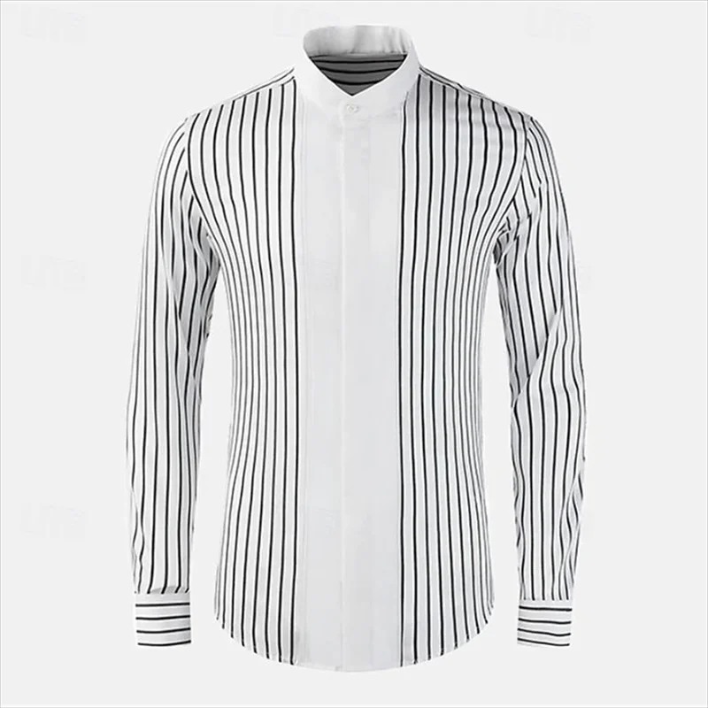 2024 Men's new line stand collar casual shirt spring summer long sleeve Hawaii plus size comfortable top