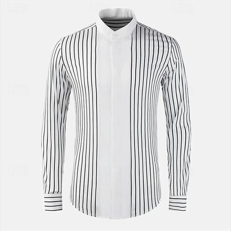 Camisa informal de manga larga con cuello levantado para hombre, top cómodo de talla grande hawaiana, primavera y verano, novedad de 2024