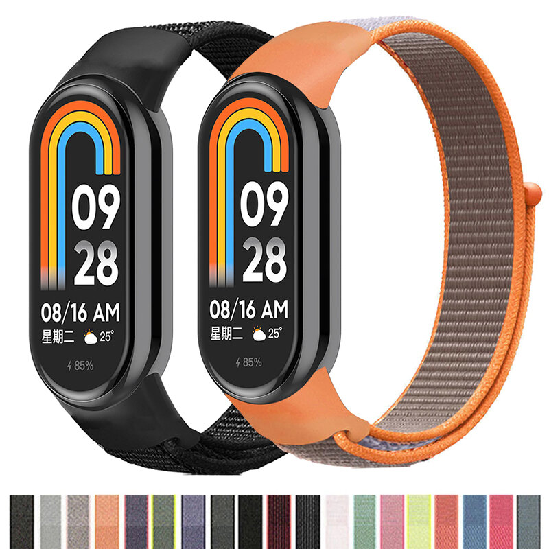 สายรัดไนลอนสำหรับ Xiaomi Mi band 8 7 6 5 4 3สร้อยข้อมือสมาร์ทวอทช์สายรัดข้อมือสำรองกีฬา pulsera watchband miband 8 NFC