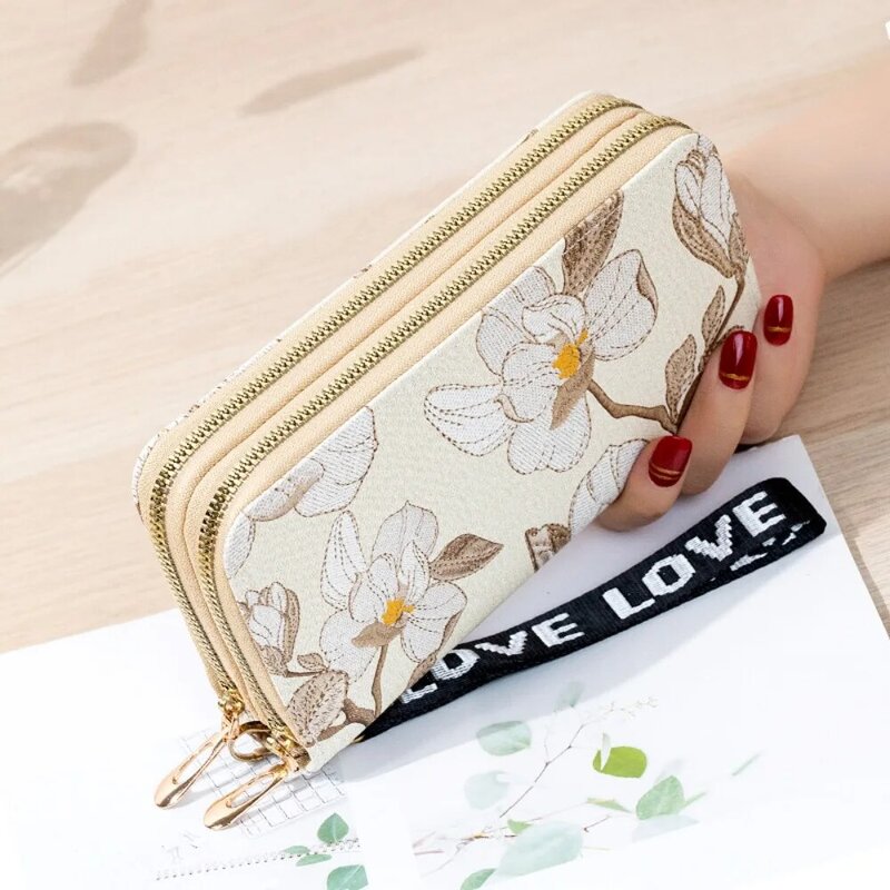 PU Leather Female Long Wallet New Large Capacity Multifunctional Card Bag Double Layered Zipper Purse