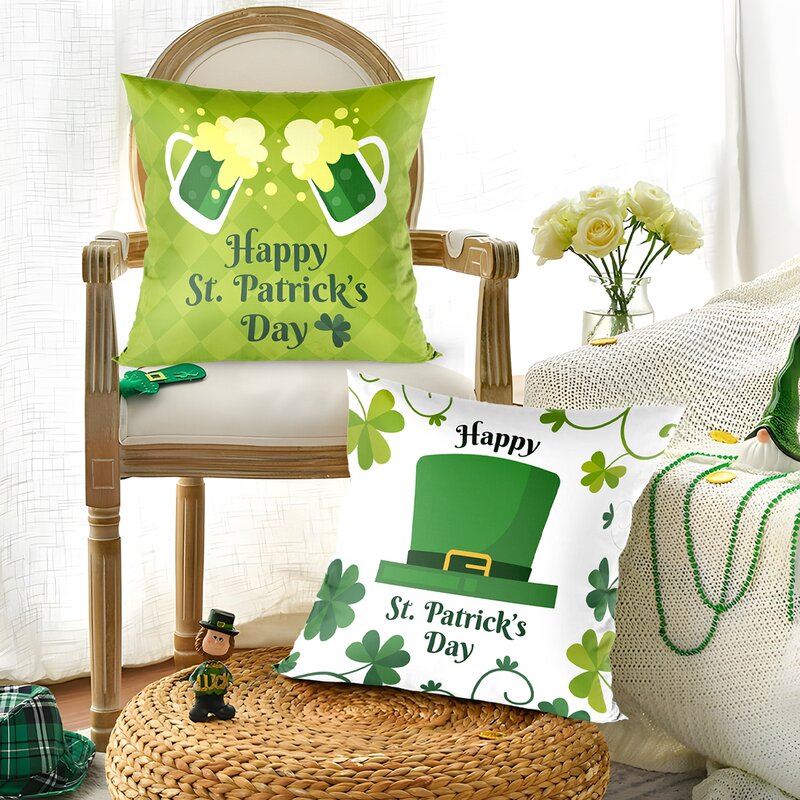 St Patrick's Day Cushion Covers Green Shamrock Pillowcase Clover Lucky Throw Pillowcase Happy St Patrick's Day Party Decorations