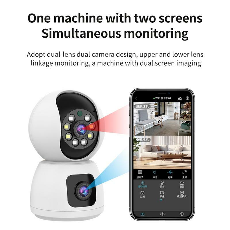 Умная камера видеонаблюдения, широкоугольная комнатная камера ночного видения с двумя объективами и обнаружением движения, с двухсторонним звуком для дома