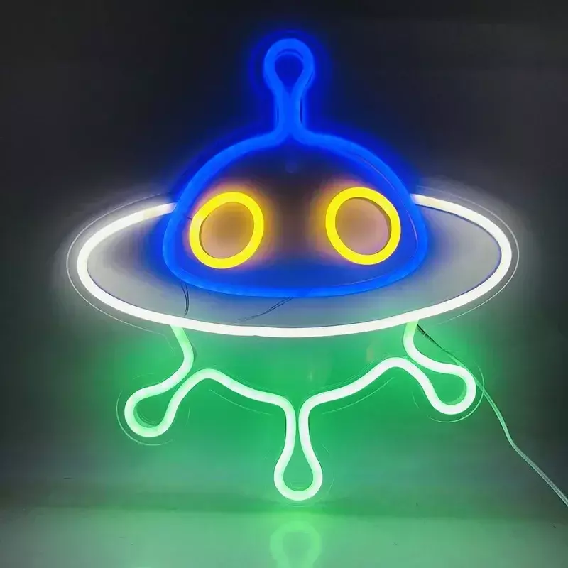 Alien Neon Light Sign, Spaceship Planet Shaped Game, Night Lamp for Kids, Quarto, Natal, Bar, Festa, Feriado, Casamento, Arte, Decoração de casa