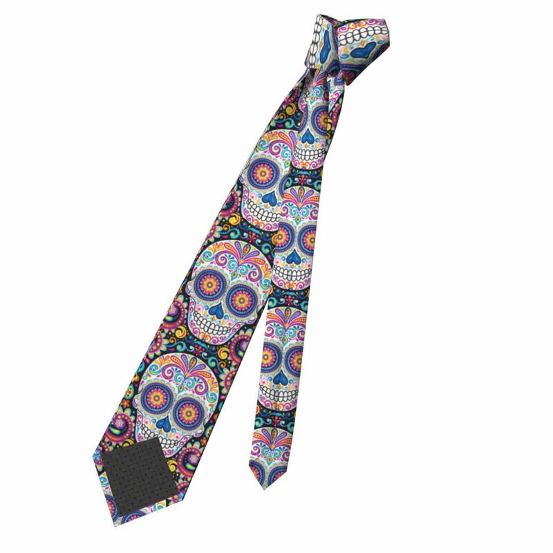 Gravatas de seda góticas personalizadas para homens, gravata artística mexicana do crânio do açúcar, dia dos mortos, gravatas da moda