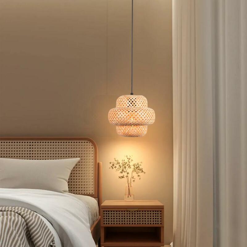 Lampu gantung bambu rajutan tangan gaya Cina, lampu gantung tenun restoran ruang tamu dekorasi rumah perlengkapan pencahayaan dalam ruangan
