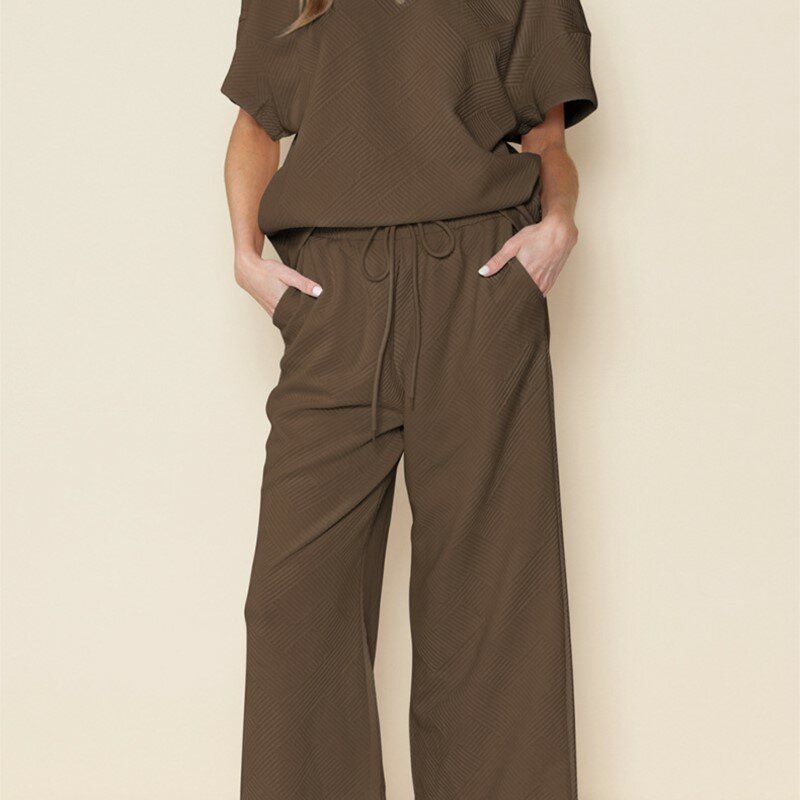 Camiseta e calça curta de algodão feminina, roupa esportiva com cordão solto, moda casual, nova, conjunto de 2 peças, 2024