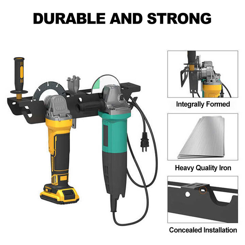 Angle Grinder Holder 2 Bay Multipurpose with Cord Hanger Wall Mount Bracket for Angle Grinders Garage Workspace Wrenches Cutters