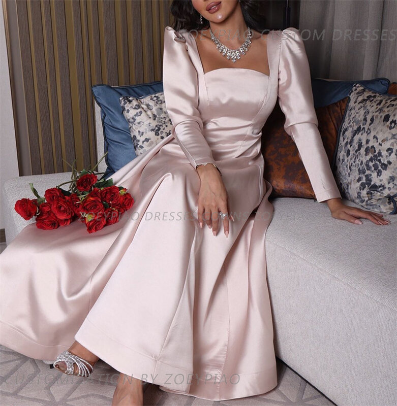 Hellrosa Gast Hochzeits feier Kleid Frauen elegante Luxus Party Kleider Frau sexy Ballkleid 2024 volle Ärmel Abendkleid