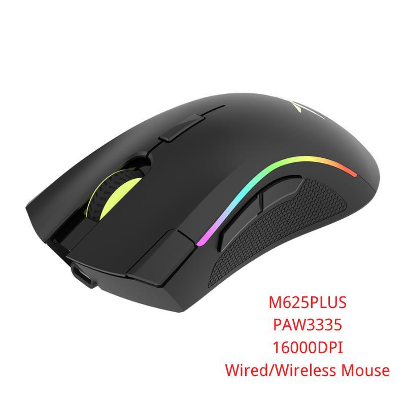 M625PLUS-Wireless Mouse ergonômico para jogos, modo duplo, PMW3335, 16000DPI, Ratos RGB, 7 botões programáveis para gamer de computador