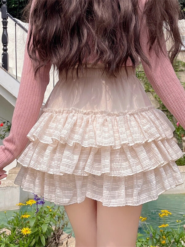 Женская летняя юбка-шорты, повседневная однотонная эластичная юбка с оборками, мини-юбка для пляжа, отпуска, Клубная уличная одежда, 2024