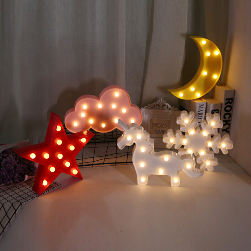 Luz LED de noche para decoración de habitación de niños, nube, estrella, Luna, arcoíris, Navidad, boda