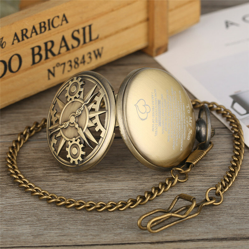 Reloj de bolsillo analógico de cuarzo antiguo para hombre y mujer, cubierta de engranaje ahuecada de estilo Vintage, cadena colgante, reloj de regalo