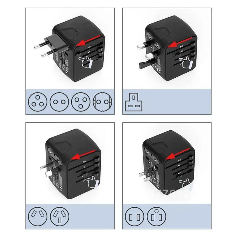 Travel Adapter Socket International Universal Power Adapter with 6.3A 4 USB with Type-c  Wall Charger for UK/EU/AU