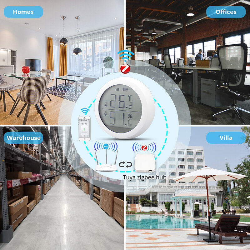 Tuya Zigbee-Sensor Inteligente de Temperatura e Umidade, WiFi, Vida Inteligente, Higrômetro Interno, Detector de Termômetros, Trabalhe com Alexa, Google Home