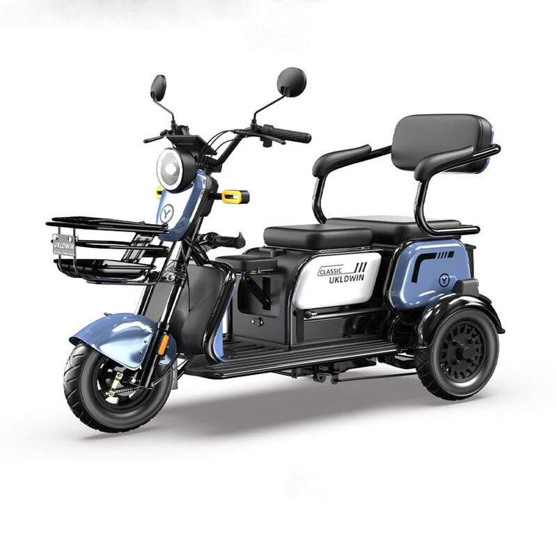 Triciclo elétrico antiroubo dobro, absorção de choque, carro da família, três-Seat, 600W, 48V