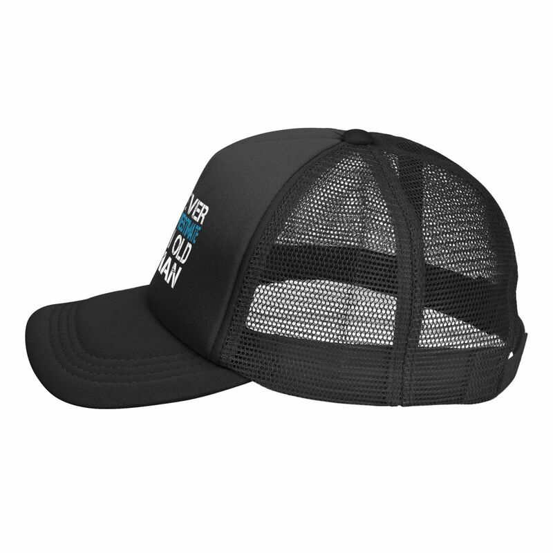 قبعة بيسبول رياضية شبكية للجنسين ، لا تقنن أبدًا رجل عجوز مع غيتار ، قبعات شمس