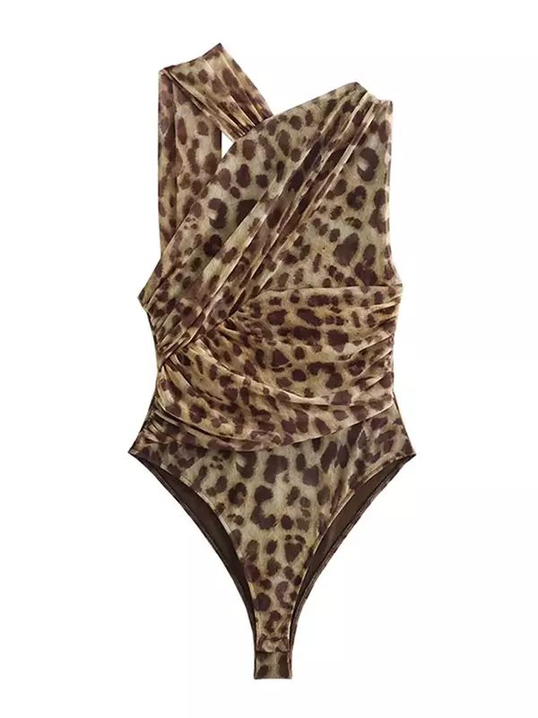 Combinaison imprimée léopard pour femme, haut à bretelles vintage, décontracté, sans manches, mode sexy, chic, printemps, été, 2024