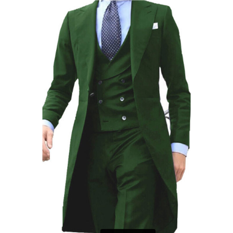 2023 Neuankömmling Lang mantel Designs chinesische rote Männer Anzug sanfte Smoking Prom Blazer benutzer definierte 3 Stück (Jacke Weste Hosen)