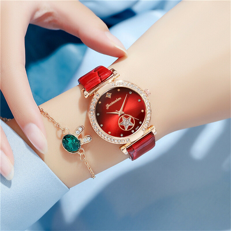 Elegant Temperament Women'S Watch Fashion Luxury Quartz Watch For Women Round Star Diamond Inlaid Dial Watch For Ladies