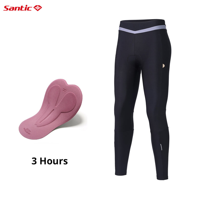 Santic Women's Cycling Pants Winter Thermal Fleece 4D Padded MTB Bike Elastic Trousers Windproof Outdoor Exercise Running Tights