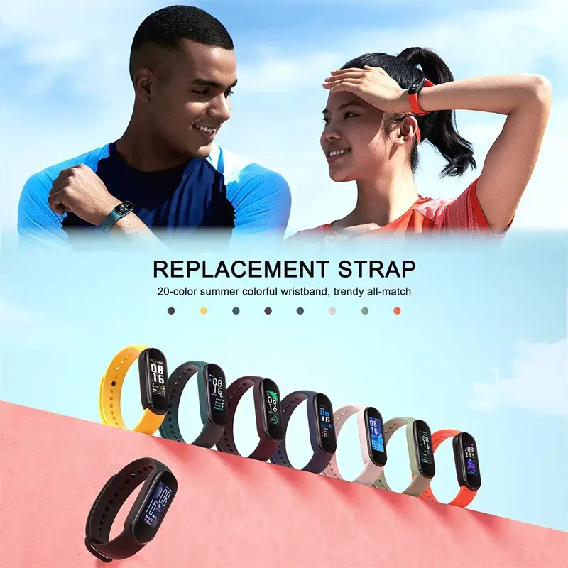 Strap For Xiaomi Mi Band 5 4 3 6 7 nfc Silicone Wristband Bracelet Replacement For Xiaomi Band 4 5 6 7 nfc Wrist Color TPU Strap
