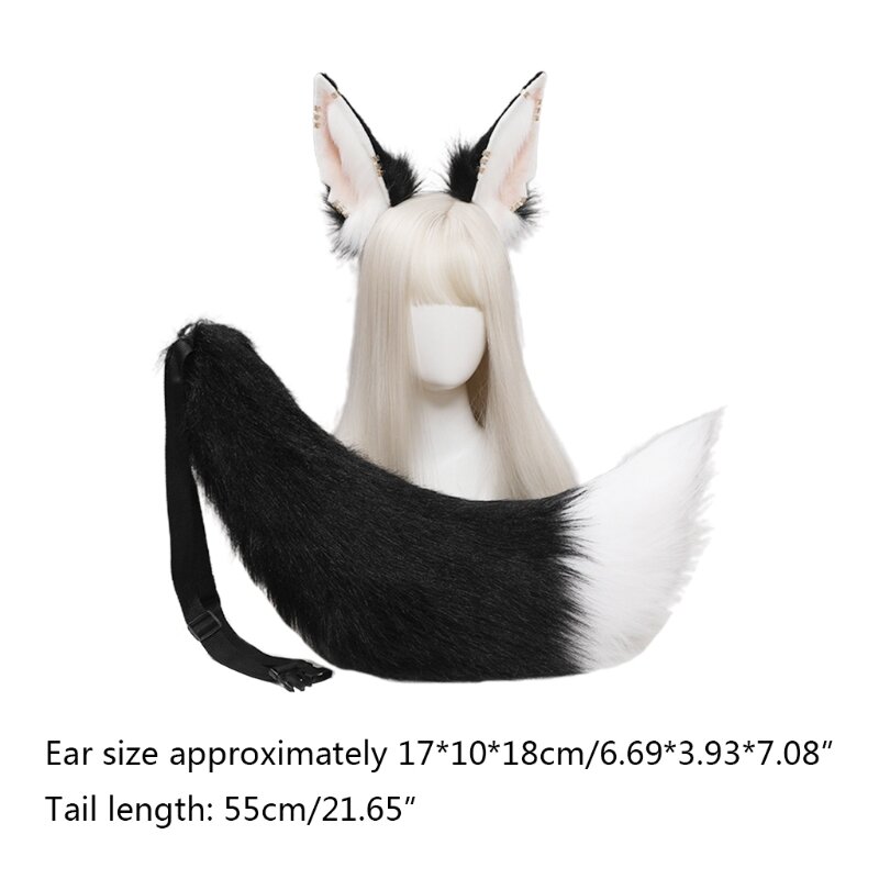หมาป่าสัตว์หู Headdress Tail ชุดตุ๊กตา Handmade ชุดเครื่องแต่งกายอะนิเมะสำหรับฮาโลวีน Christmas Cosplay อุปกรณ์เสริม