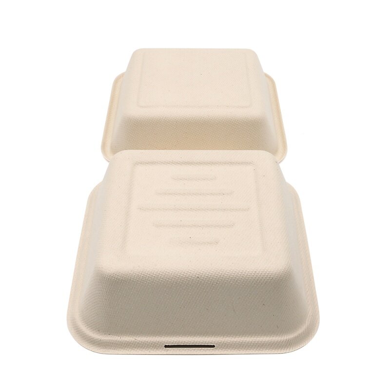 صندوق برجر ورقي للاستعمال مرة واحدة ، مناسب للوجبات الجاهزة حاوية طعام قصب السكر ، منتج مخصص ، 6 × 6 8 × 8 بوصة