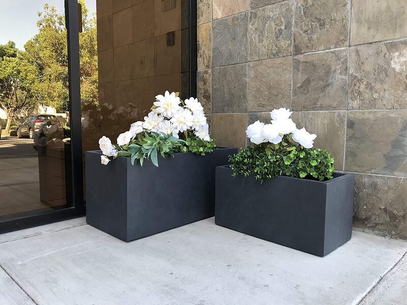 Retro Large Rectangular Plant Pot Big Fiberglass Planter Box Outdoor Fiber Clay Cement Garden Pots For Plants