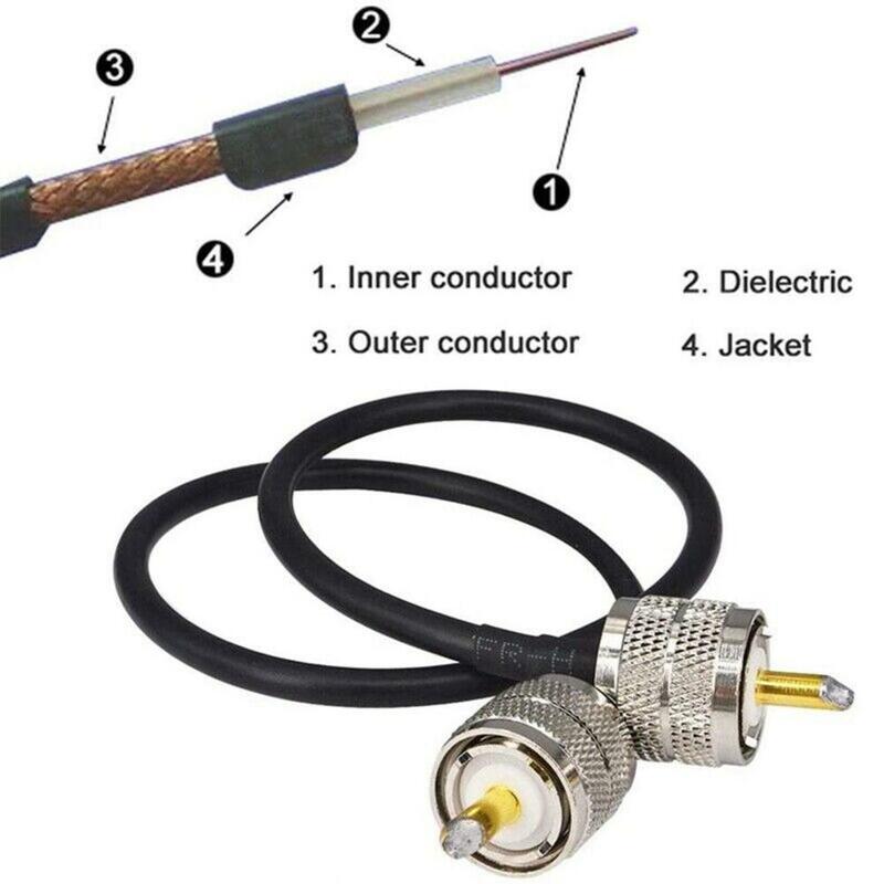 RF Jumper Pigtail Antena de Rádio Cabo, remendo coaxial, plugue macho, conector reto, CB, PL259 UHF, macho para macho RG58, 2 pcs