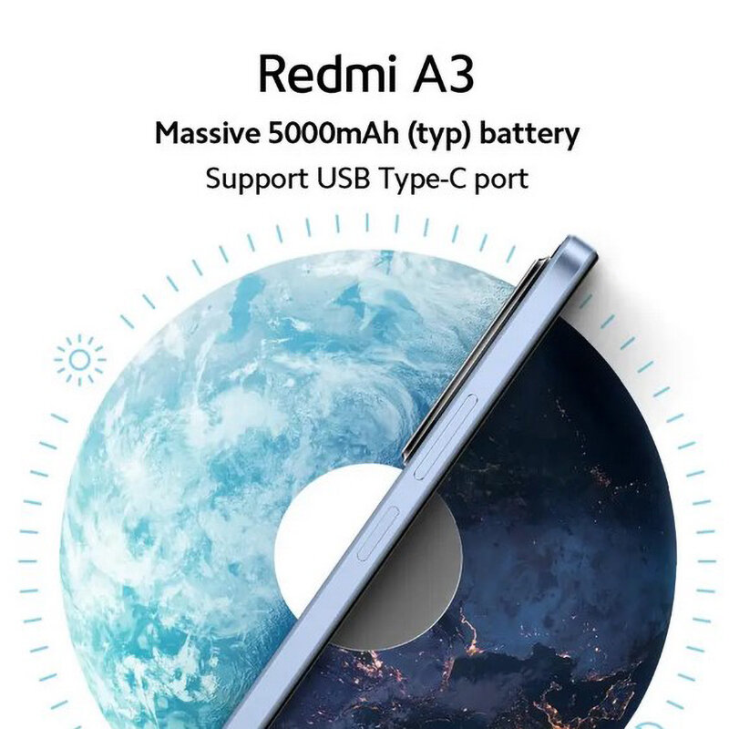 Versione globale Xiaomi Redmi A3 4 gb128gb 3GB 64GB impronta digitale laterale MediaTek Helio G36 90Hz 6.71 "ampio Display 5000mAh RedmiA3