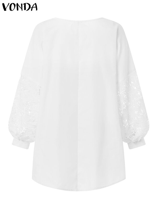 Kobiety eleganckie koszule Casual bluzka z okrągłym dekoltem VONDA 2022 Vintag 2/3 rękaw patchworkowe topy Blusas Feminina S-