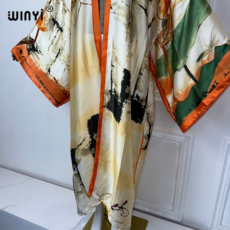 WINYI-Vestido maxi quimono feminino, África Boho Print, moda praia, capa, cardigans, roupa de luxo de verão, Dubai Abaya, 2021