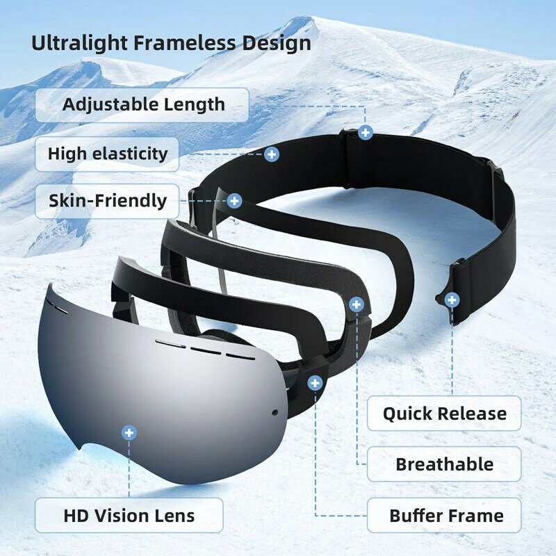JSJM-Óculos de esqui à prova de vento para homens e mulheres, dupla camada, anti-nevoeiro, grande, ao ar livre, snowboard, snowboard, novo, inverno
