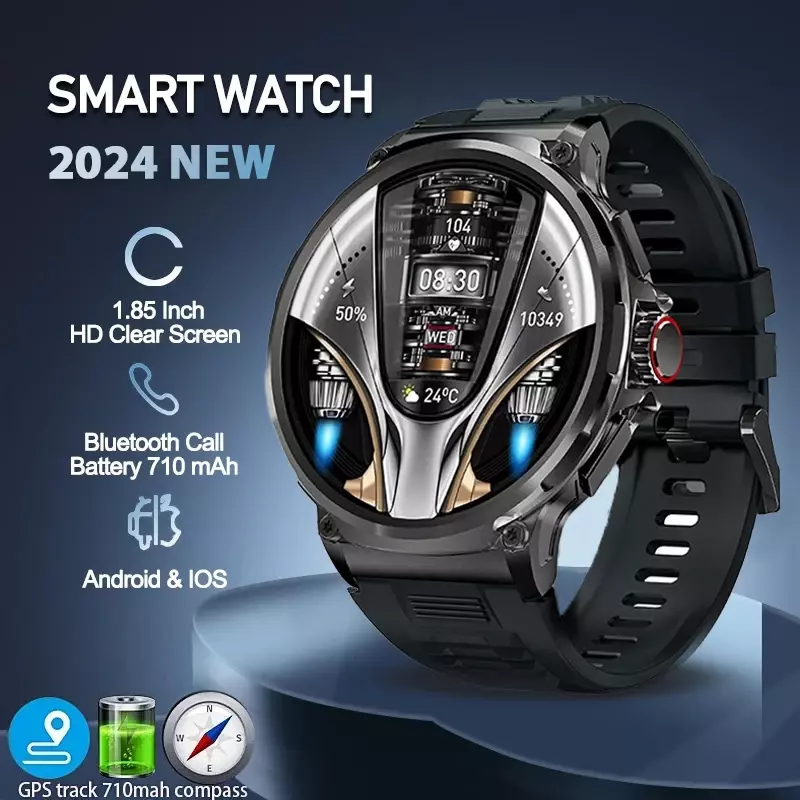 2024 1.85 Inch Ultra HD Smartwatch GPS Track Bluetooth Call Health Monitoring 710mAh Large Battery 400+ Dial For Huawei Xiaomi