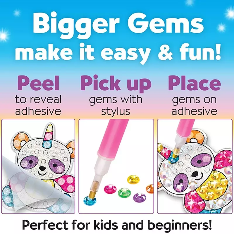 Grande Gem Diamante Pintura Kit para Crianças, Criar 12 Adesivos, DIY Artes Artesanato, Mágicos Números 5D, Presente Brinquedos para Meninos e Meninas