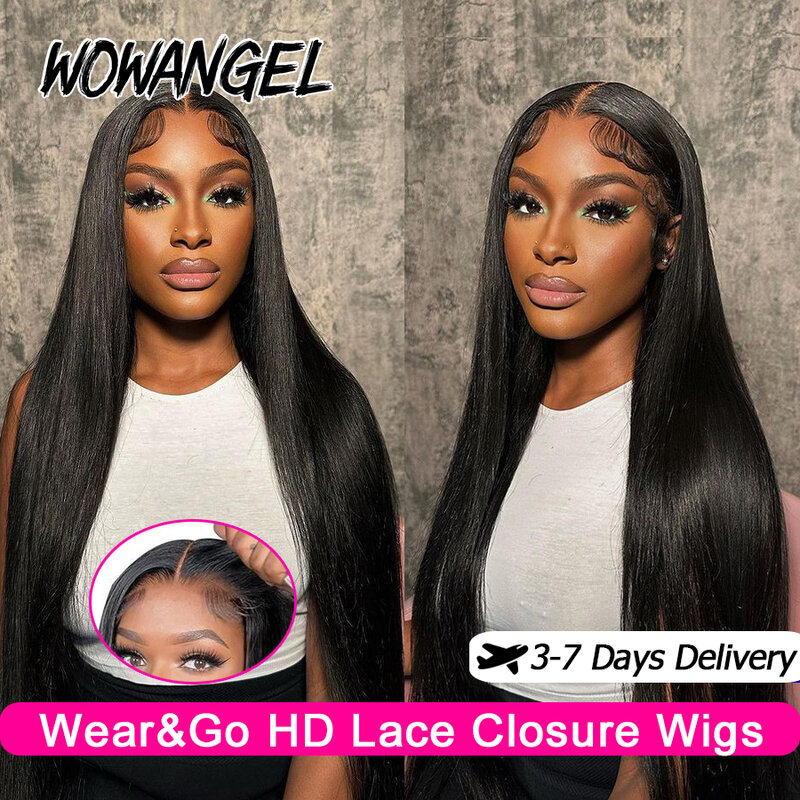 Парики на сетке Wow Angel Wear & Go HD, 250% шелковые прямые парики без клея, 5x5 HD, прозрачные парики из человеческих волос на сетке