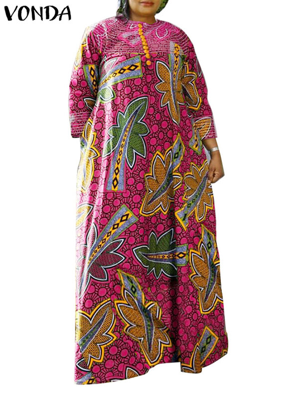 Женское богемное летнее платье VONDA большого размера 5XL 2023, повседневное винтажное длинное платье с леопардовым принтом и рукавом 3/4, свободный вечерний Сарафан