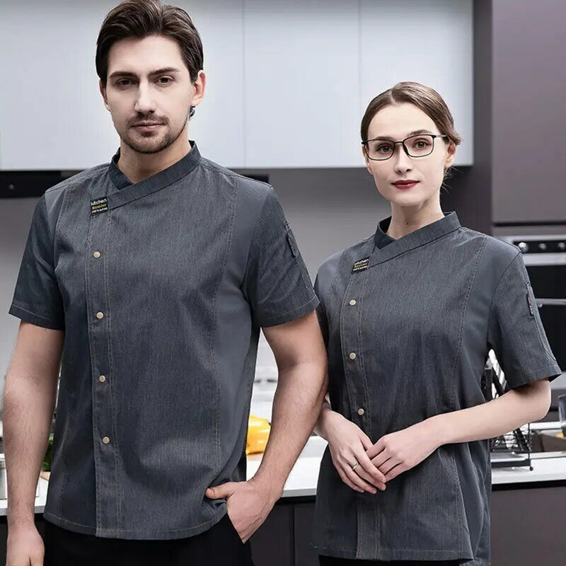 Mężczyźni kobiety Unisex koszule szefa kuchni fartuch szefa kuchni kucharka kurtka hotelowy kelner topy restauracja cukiernia kawiarnia kostium mundurek roboczy