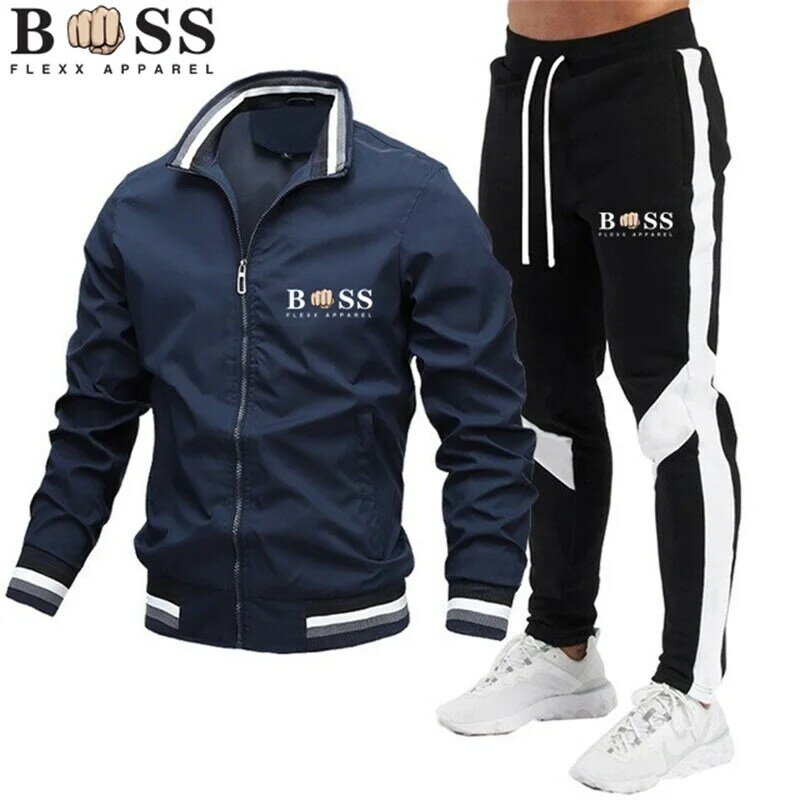 BSS FLEXX-chándal con cremallera y cuello levantado para hombre, Conjunto de sudadera y pantalones de chándal, traje deportivo para correr y Fitness, 2024
